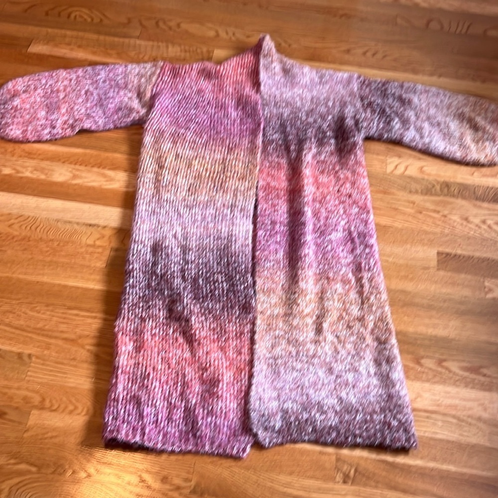 Anthropologie Ombré Knit Duster Blush Pink Sunset Fuzzy Warm One Size NWT - Picture 11 of 14